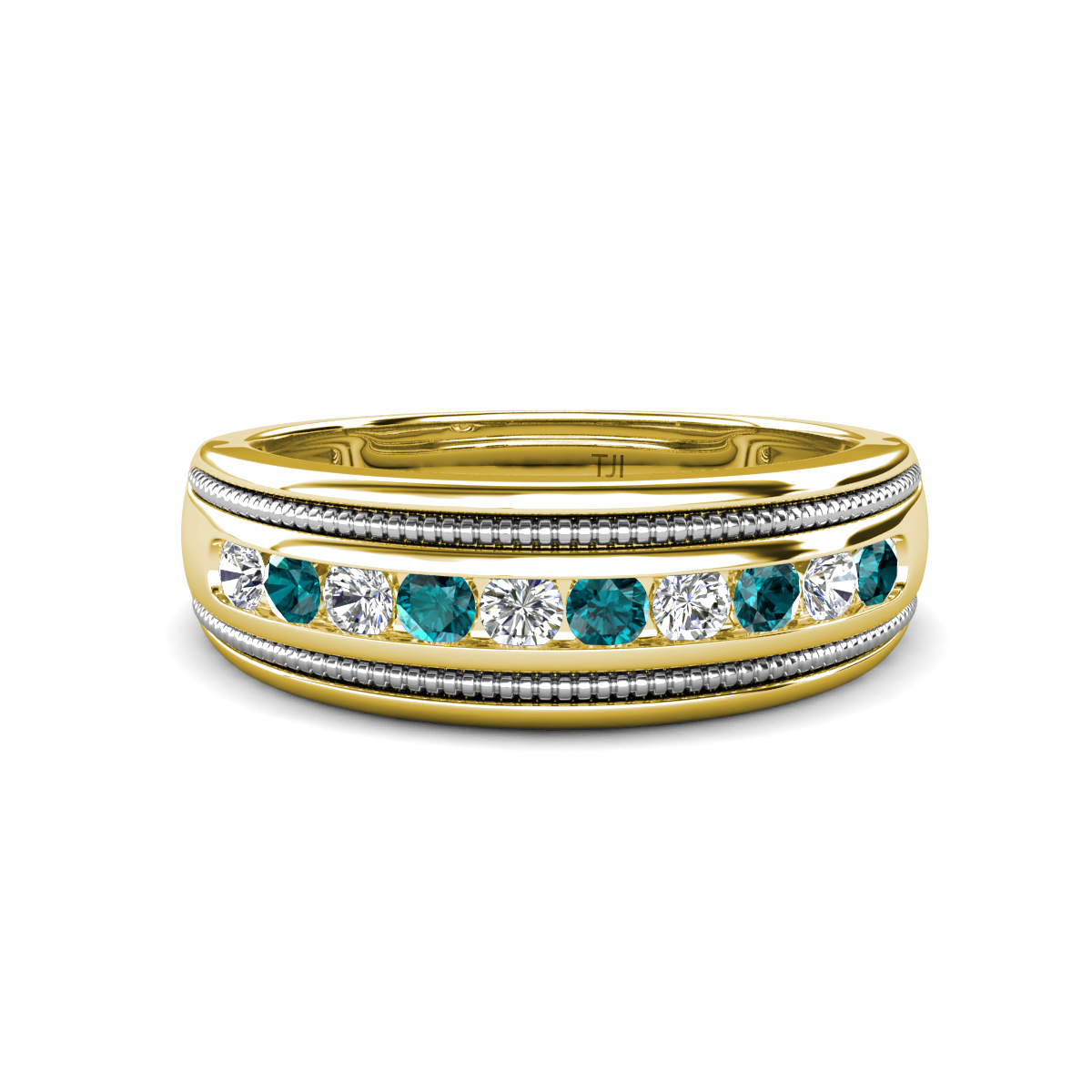 Zaid 0.50 ctw Round Lab Grown Diamond and London Blue Topaz Two Toned and High Polished Edges Men Wedding Band (8 mm) 